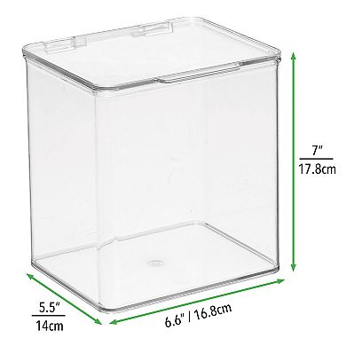 mDesign Plastic Desk Organizer Bin Box, Hinge Lid for Home Office, 4 Pack, Clear
