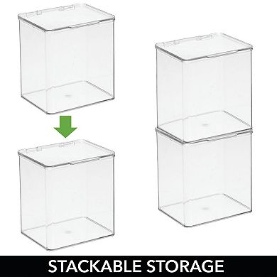 mDesign Plastic Desk Organizer Bin Box, Hinge Lid for Home Office, 4 Pack, Clear