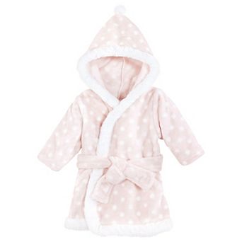 Infant Girl Plush Animal Face Bathrobe, Pink Polka Dot, 0-9 Months
