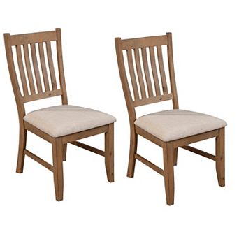 Tess 24 Inch Set of 2 Dining Side Chair, Slatted Back, Beige Cushion, Brown