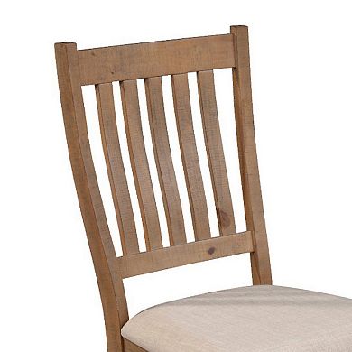 Tess 24 Inch Set of 2 Dining Side Chair, Slatted Back, Beige Cushion, Brown