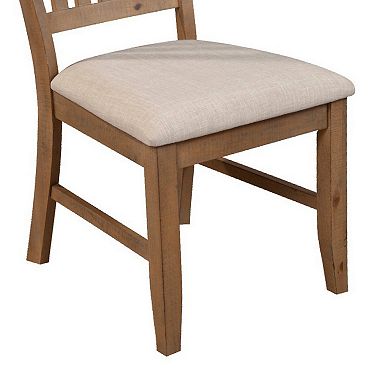 Tess 24 Inch Set of 2 Dining Side Chair, Slatted Back, Beige Cushion, Brown