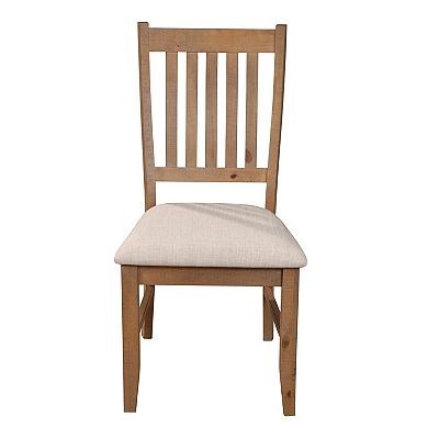 Tess 24 Inch Set of 2 Dining Side Chair, Slatted Back, Beige Cushion, Brown