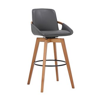 30 in Leatherette Swivel Barstool, Gray and Brown