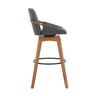 30 Inches Leatherette Swivel Barstool, Gray and Brown