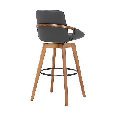 30 Inches Leatherette Swivel Barstool, Gray and Brown
