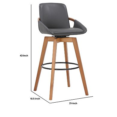 30 Inches Leatherette Swivel Barstool, Gray and Brown