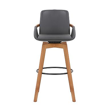 30 Inches Leatherette Swivel Barstool, Gray and Brown