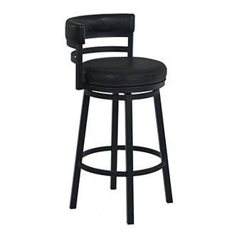 Eva 30 Inch Swivel Bar Stool Chair, Vegan Faux Leather, Curved Back, Black