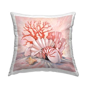 Stupell Home Decor Various Red Pink Seashells Coral Still Life Throw Pillow