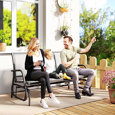 Outsunny Outdoor Glider Bench for 3 with Breathable Mesh Fabric, Cream