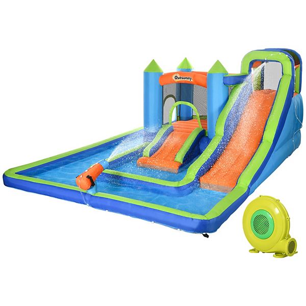 Outsunny 5 In 1 Kids Bounce House, Inflatable Water Slide With Blower