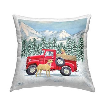 Stupell Home Decor Winter Dogs Snowy Mountainside Red Truck Throw Pillow