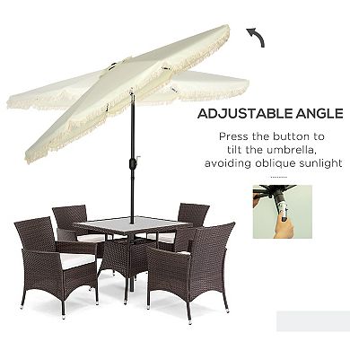 Outsunny 9ft Patio Umbrella with Tilt, Ruffled Outdoor Umbrella, Cream