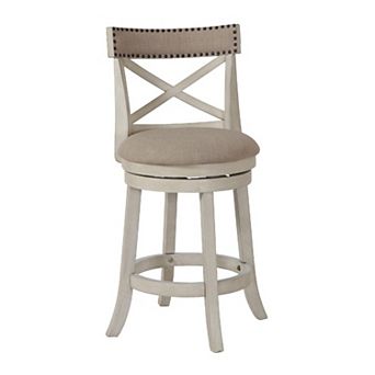 Curved X Shaped Back Swivel Counter Stool with Fabric Padded Seating, Antique White