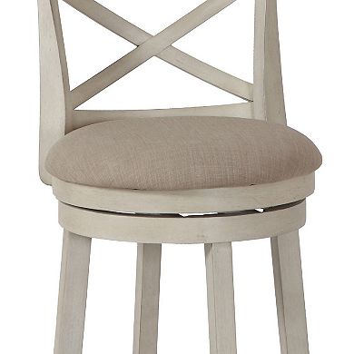 Curved X Shaped Back Swivel Counter Stool with Fabric Padded Seating, Antique White