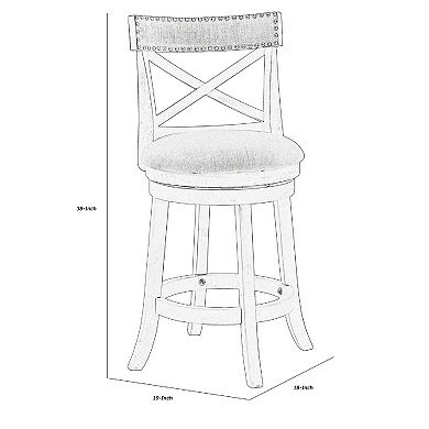 Curved X Shaped Back Swivel Counter Stool with Fabric Padded Seating, Antique White