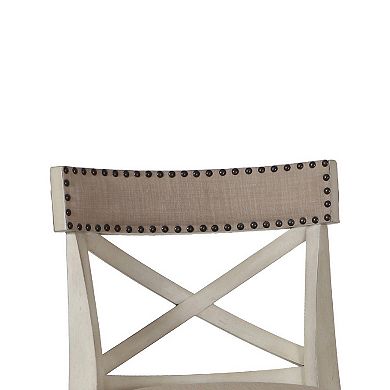 Curved X Shaped Back Swivel Counter Stool with Fabric Padded Seating, Antique White