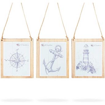 Okuna Outpost Nautical Wall Decor, Wooden Vintage Designs for Home Decor (5.5 x 4.7 in 3 Pack)