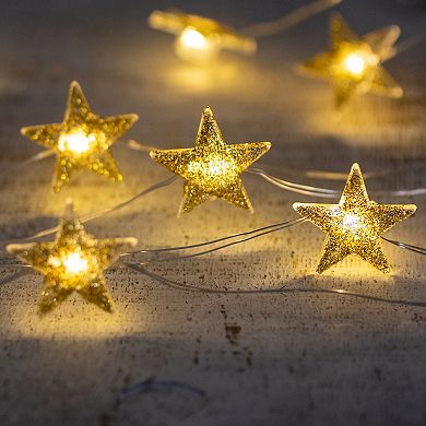 10-Count LED Gold Star Christmas Fairy Lights 5.25ft Copper Wire