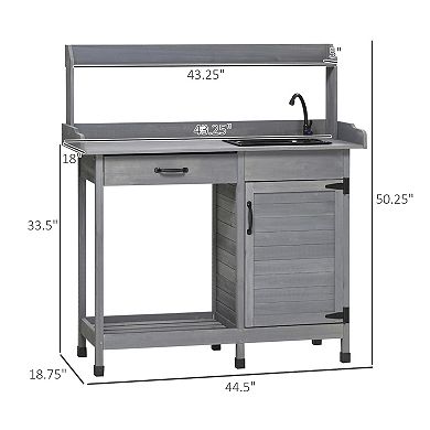 Outsunny Potting Bench Prep Table with Faucet, Sink, and Storage Cabinet