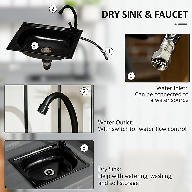 Outsunny Potting Bench Prep Table with Faucet, Sink, and Storage Cabinet