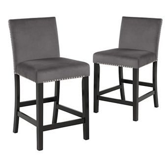 Kate 40 Inch Wooden Counter Height Chair with Velvet Seat, Set of 2, Gray