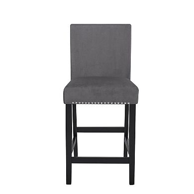 Kate 40 Inch Wooden Counter Height Chair with Velvet Seat, Set of 2, Gray
