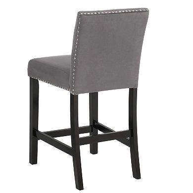 Kate 40 Inch Wooden Counter Height Chair with Velvet Seat, Set of 2, Gray