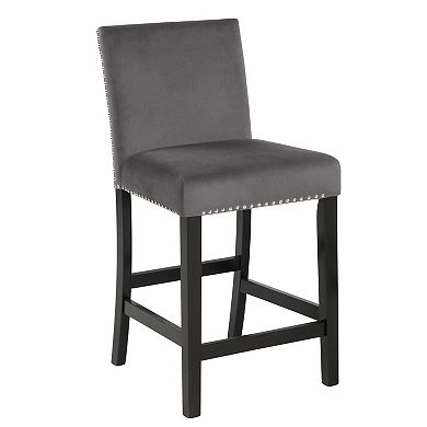 Kate 40 Inch Wooden Counter Height Chair with Velvet Seat, Set of 2, Gray
