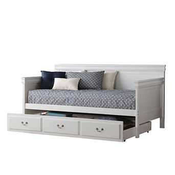 Piya Transitional Wooden Day Bed With Beveled Edges, White
