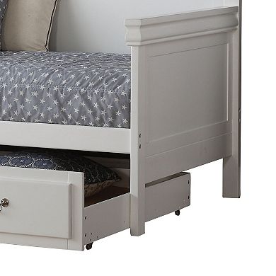 Piya Transitional Wooden Day Bed With Beveled Edges, White