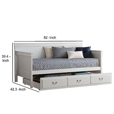 Piya Transitional Wooden Day Bed With Beveled Edges, White