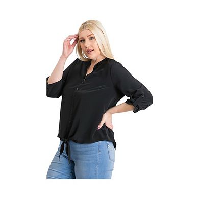 DressBarn Women's Black V-Neck Buttoned Shirt  - 1X