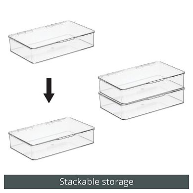 mDesign Plastic Bedroom Closet Storage Organizer Box, Hinge Lid, 4 Pack, Clear
