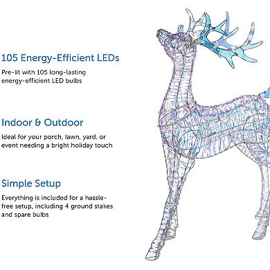 Noma 4 Ft Pre Lit LED Light Up Iridescent Deer Outdoor Holiday Lawn Decoration