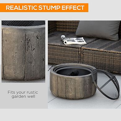 Outsunny Outdoor Fire Pit, 18 Inch Metal Wood Burning Fireplace with Spark Cover, Poker, Dark Brown