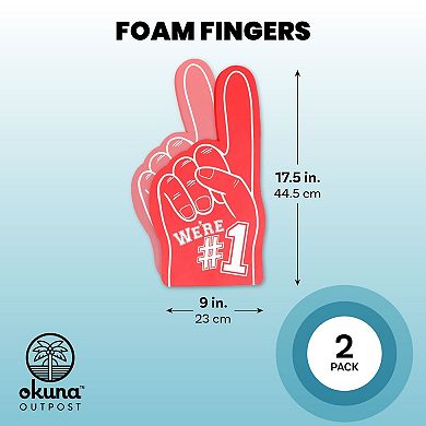 2 Pack Red Foam Finger #1 for Sports Events, We're Number 1, It's Going Down (17.5 In)