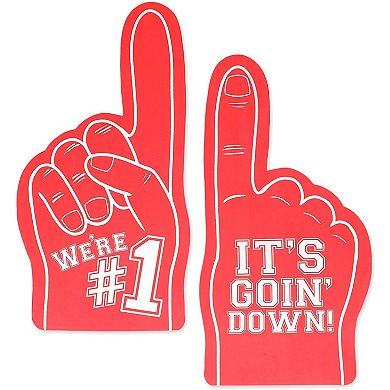 2 Pack Red Foam Finger #1 for Sports Events, We're Number 1, It's Going Down (17.5 In)