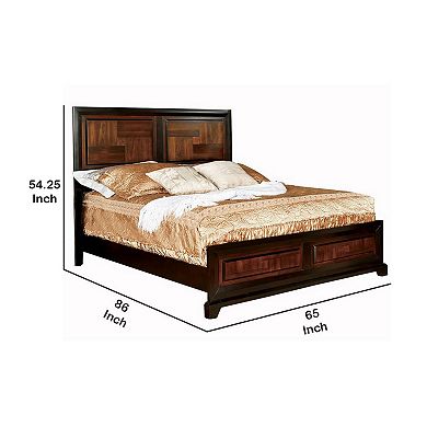 Transitional Style Queen Size Wooden Parquet Design Bed, Brown