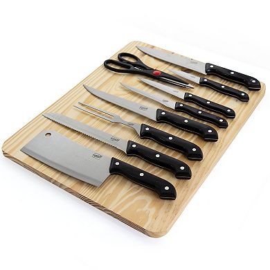 Gibson Home Wildcraft 10 Piece Cutlery Set with Wooden Cutting Board
