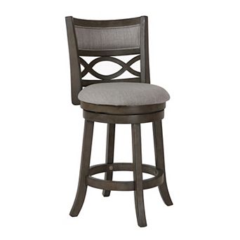 Curved Lattice Back Swivel Counter Stool with Fabric Seat, Antique Gray