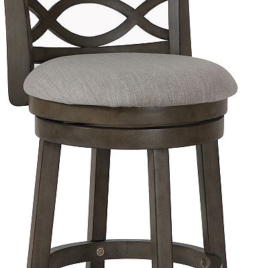 Curved Lattice Back Swivel Counter Stool with Fabric Seat, Antique Gray