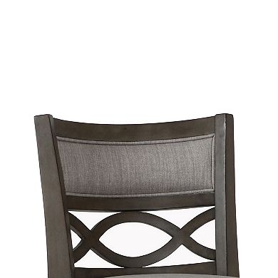 Curved Lattice Back Swivel Counter Stool with Fabric Seat, Antique Gray