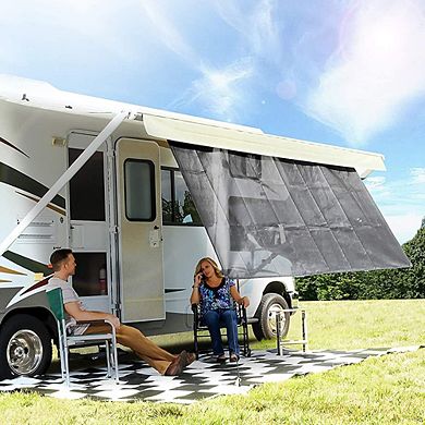 Camco 10 Foot Front Sun Block Panel Awning Screen for RV Camper Shade, Black