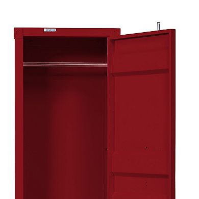 Single Door Wardrobe with Double Storage Compartment and Cremone Bolt, Red