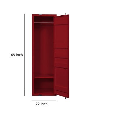 Single Door Wardrobe with Double Storage Compartment and Cremone Bolt, Red