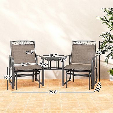 Outsunny 2-Person Outdoor Glider Chair with Coffee Table for Garden,
