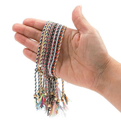12 Pack Adjustable Friendship Braided Wrap Bracelet Set for Kids and Adults, Summer Jewelry (Multicolor)