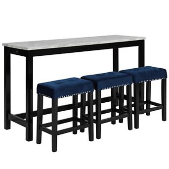 Kate 60 Inch 4 pc Bar Table Set with Upholstered Stools, Blue